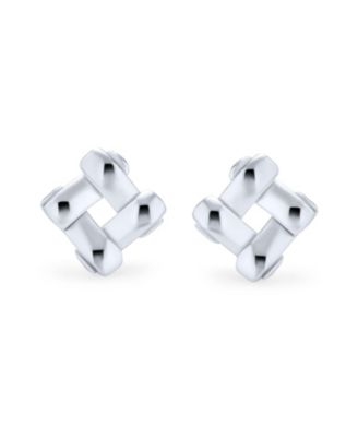 Modern Simple Geometric Square Open Basket Weave Stud Earrings Plain Sterling Silver