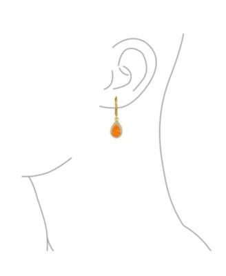Solitaire Teardrop Created Opal Halo Cubic Zirconia CZ Drop Earrings Lever Back Gold Plated Sterling Silver