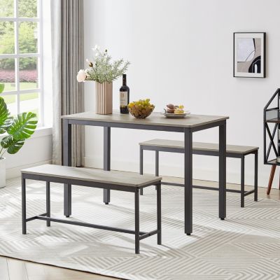  Industrial Style Dining Set with Benches, Counter, and Chairs