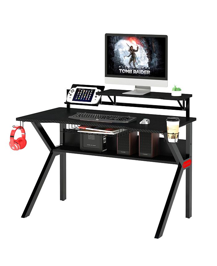 Simplie Fun PVC Coated Ergonomic Metal Frame Gaming Desk with K Shaped
