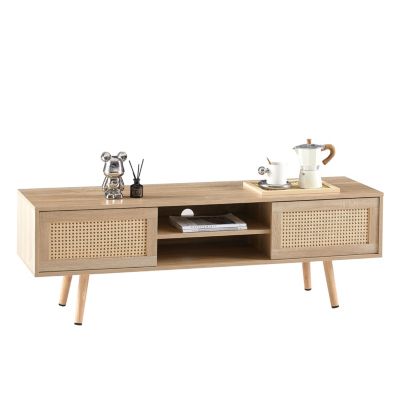 Natural Rattan TV Cabinet with Sliding Doors