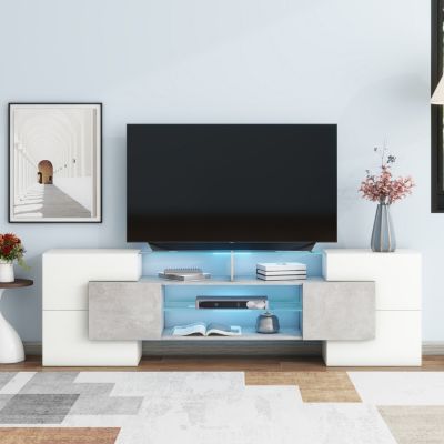 Modern Grey TV Stand with LED Shelves