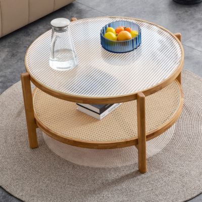 Modern double-layer solid wood tea table
