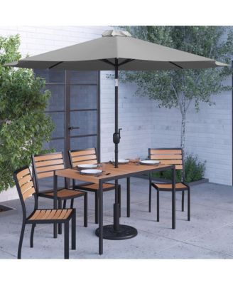 Calle 7 Piece Outdoor Faux Teak Poly Slat Outdoor Furniture Set - Table, 4 Chairs And Patio Umbrella And Base