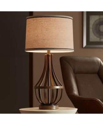 Louanne Industrial Table Lamp 29" Tall Oil Rubbed Bronze Metal Burlap Linen Drum Shade for BBedroom Living Room Bedside Nightstand