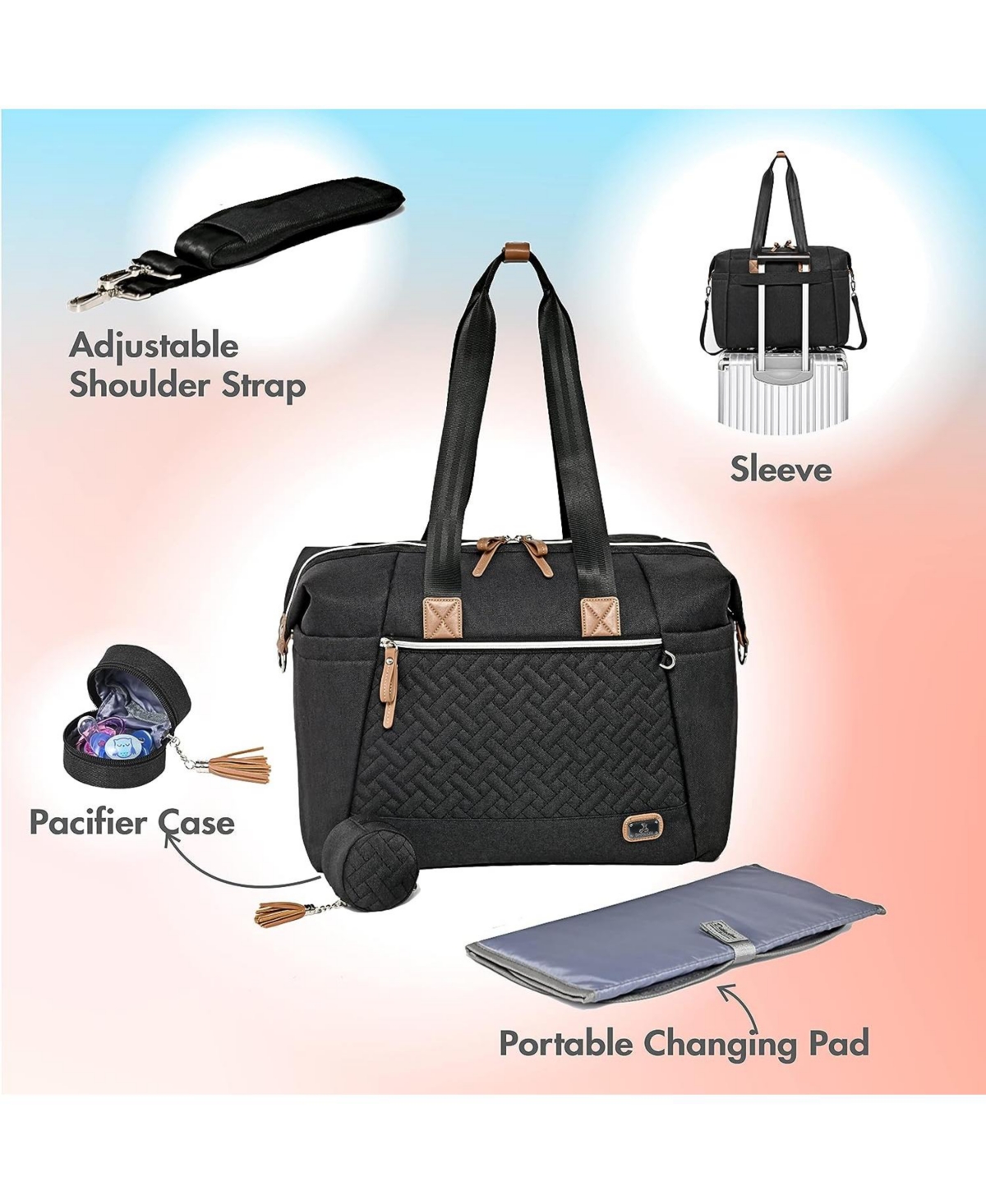 Dikaslon Diaper Bag Tote with Pacifier Case and Changing Pad, Travel Diaper Tote for Mom and Dad