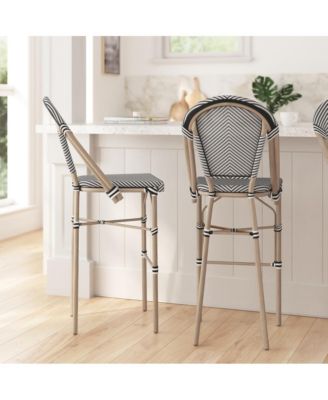 Mael Set Of Two Stacking Bistro Style Bar Stools With Textilene Backs And Seats And Metal Frames For Indoor/Outdoor Use