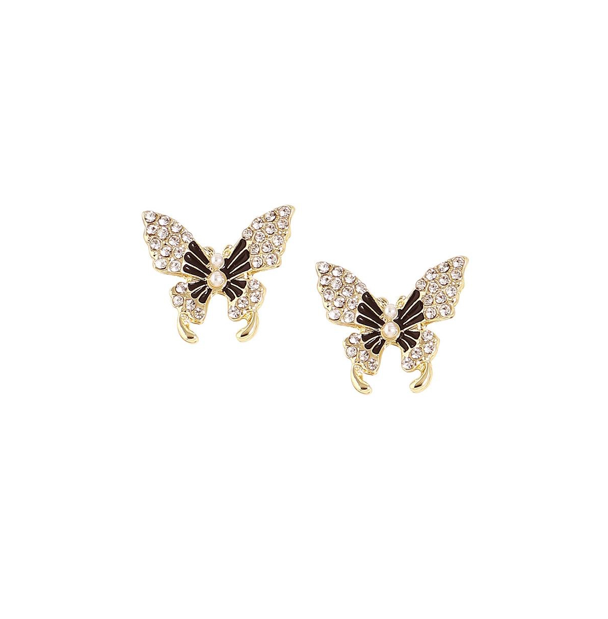 Women's Black Embellished Butterfly Stud Earrings - Black