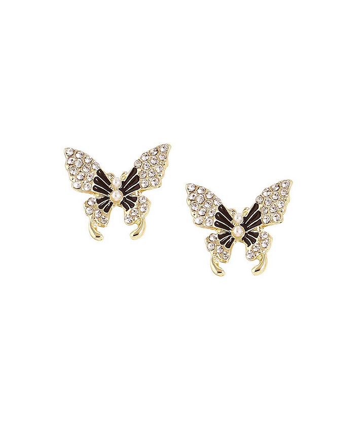 SOHI Women's Black Embellished Butterfly Stud Earrings - Macy's