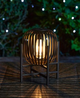 11.50" H Metal Stripes Solar Powered Edison Bulb Outdoor Lantern with Stand