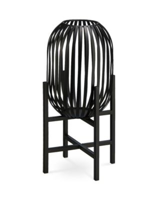 14.25" H Slim-Shaped Metal Stripes Solar Powered Edison Bulb Slim Outdoor Lantern with Stand