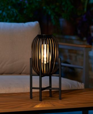 14.25" H Slim-Shaped Metal Stripes Solar Powered Edison Bulb Slim Outdoor Lantern with Stand