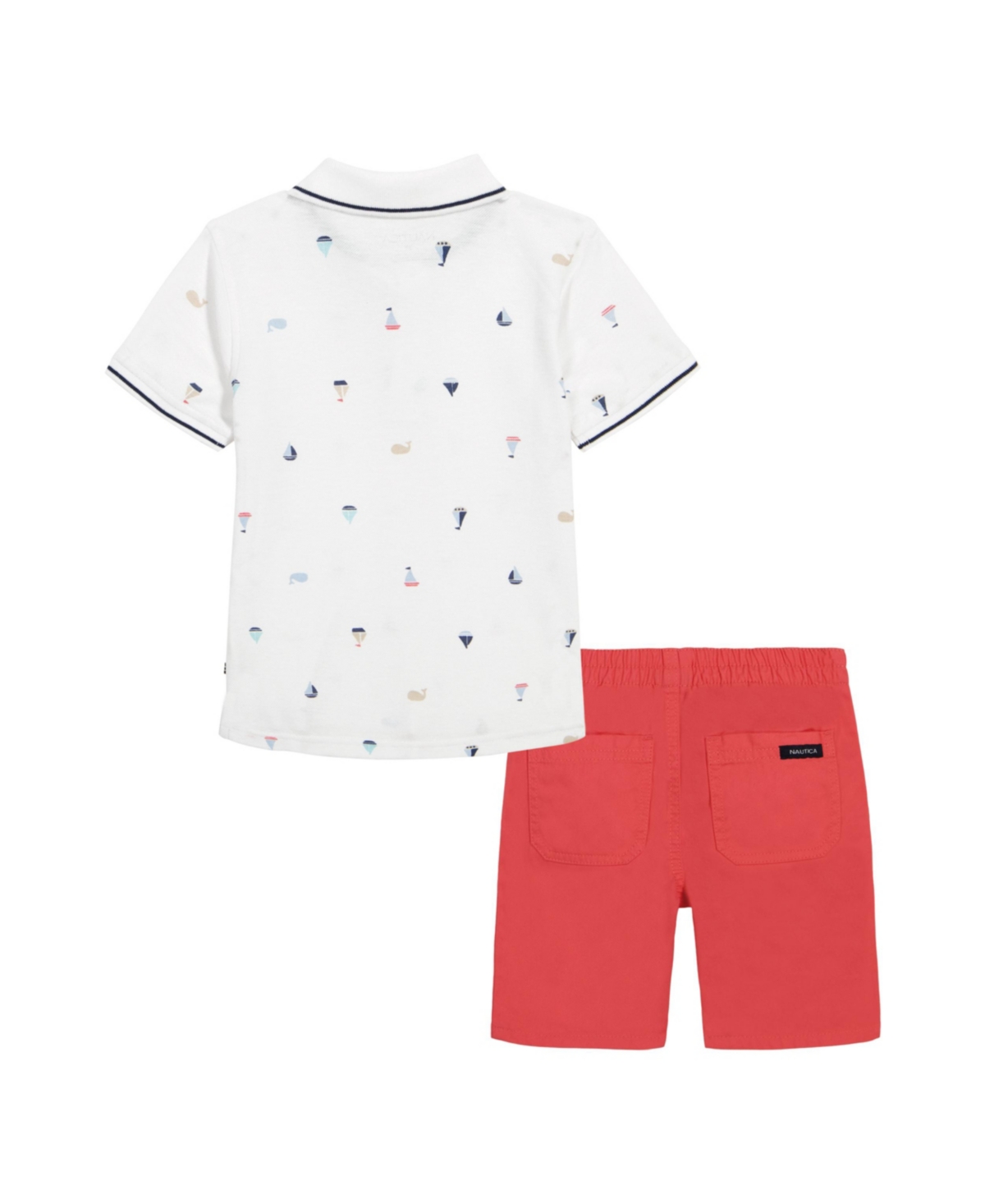 Shop Nautica Little Boys Printed Pique Polo Shirt And Prewashed Twill Shorts, 2 Pc Set In White Print