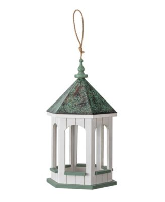 15.75" H Patina Metal Roof Solid Wood Gazebo Tray Bird Feeder