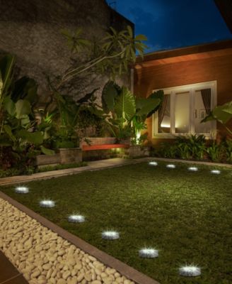 5.25" H Set of 4 Resin Solar Powered Disk Light or Outdoor Pathway Light or Ground Light