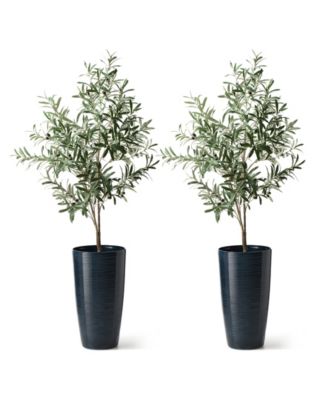 22.5" H Oversized Set of 2 Turquoise  Resin and Stone Faux Ceramic Textured Tall Planter