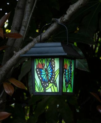 30" H Set of 2 Solar Powered Butterfly Scene Pattern Garden Lamp or Pathway Light with Ground Stake