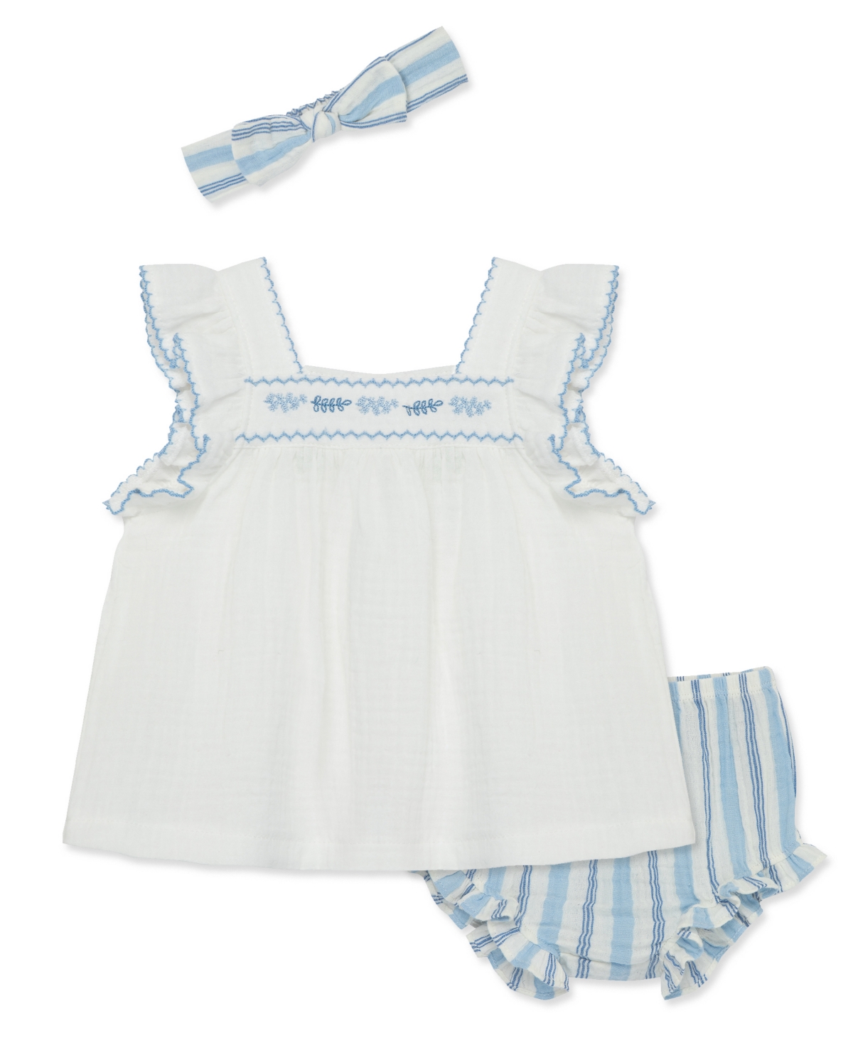 Shop Little Me Baby Girls Sprigs Sunsuit With Headband In Blue