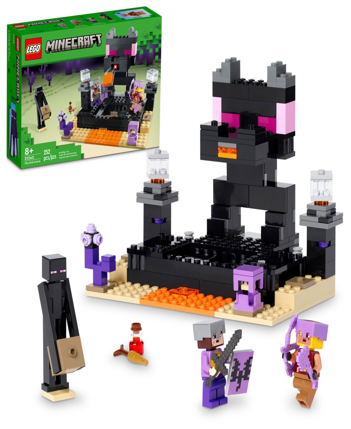Shop Lego Minecraft The End Arena 21242 Toy Building Set With End Warrior, Dragon Archer, Enderman And Shulke  In Multicolor