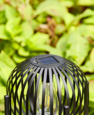 11.50" H Set of 2 Black Metal Stripes Solar Powered Edison Bulb Outdoor Lantern with Stand