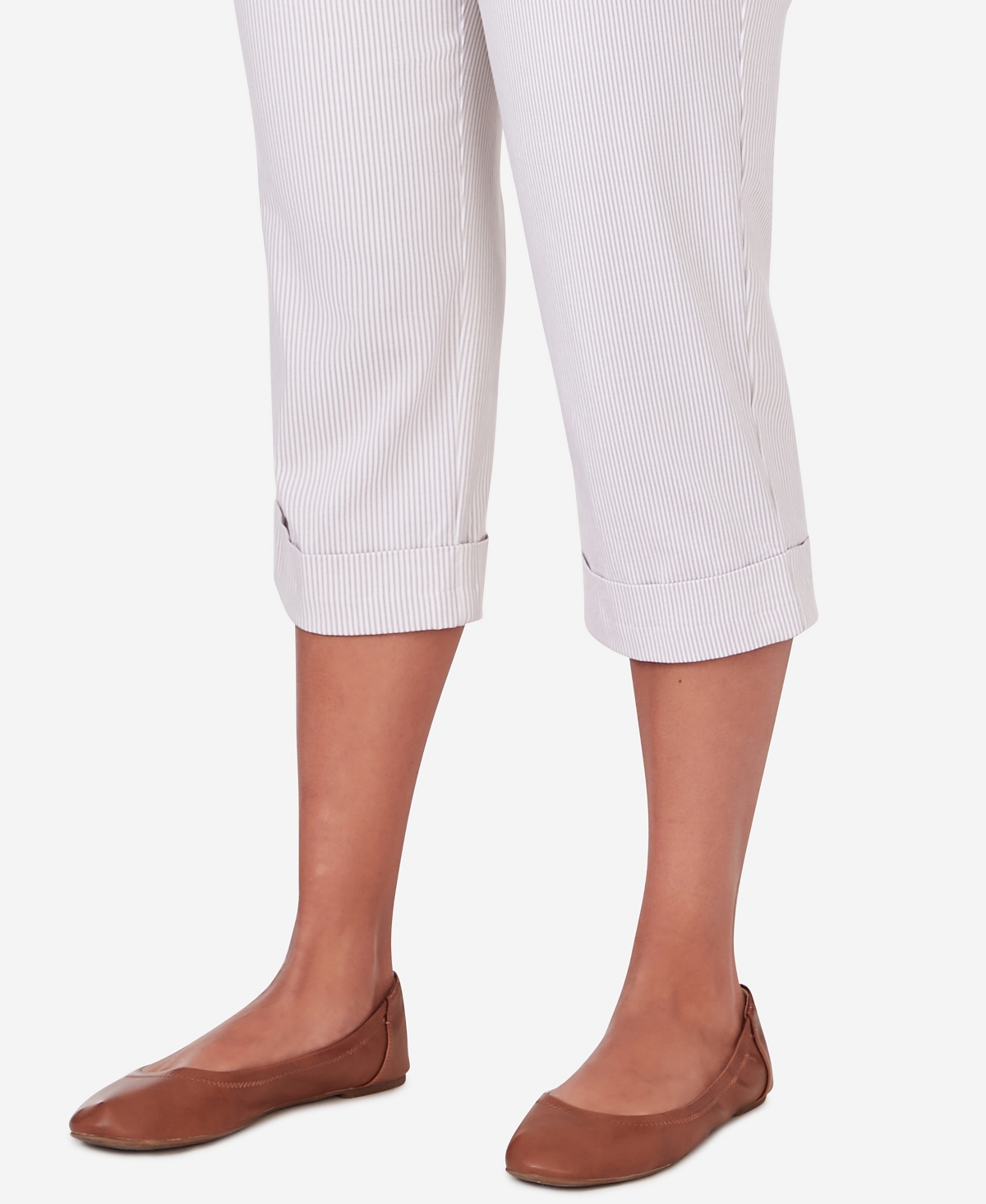 Alfred Dunner Women's Garden Party Stripe Clam Digger Capri Pants with Cuffed Hem