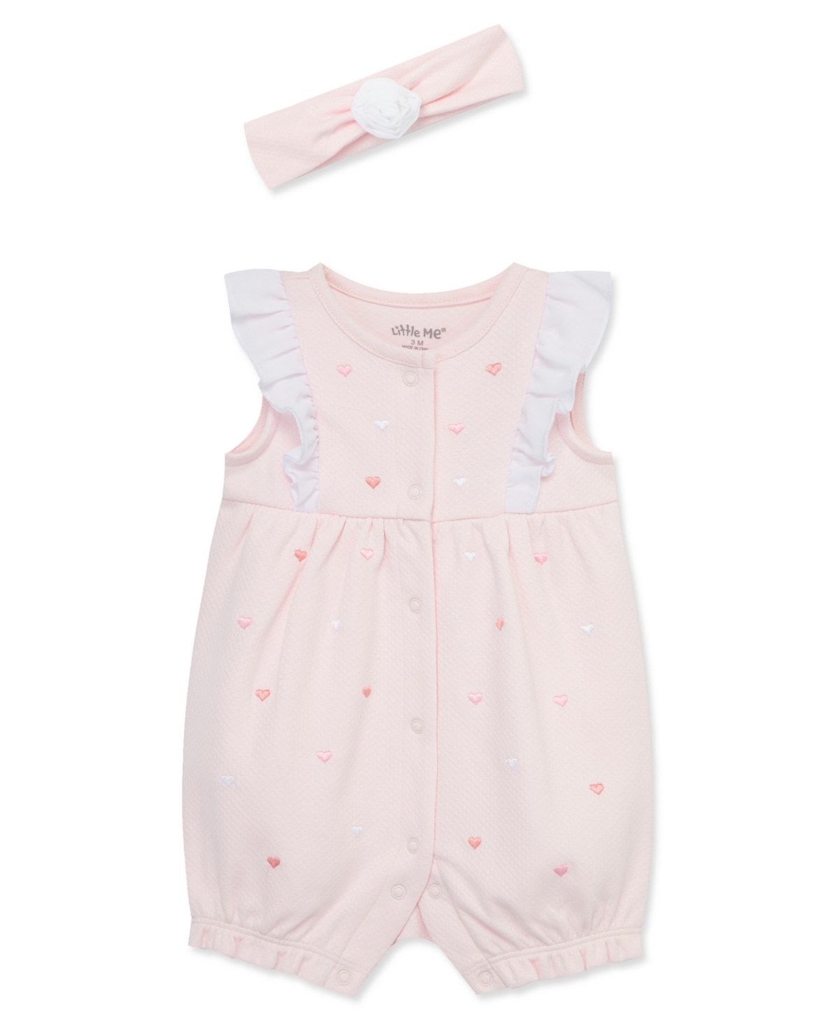 Shop Little Me Baby Girls Hearts Romper With Headband In Pink