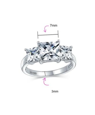 3CTW Square CZ Ring Cubic Zirconia Past Present Future Three Stone Promise Ring Sterling Silver