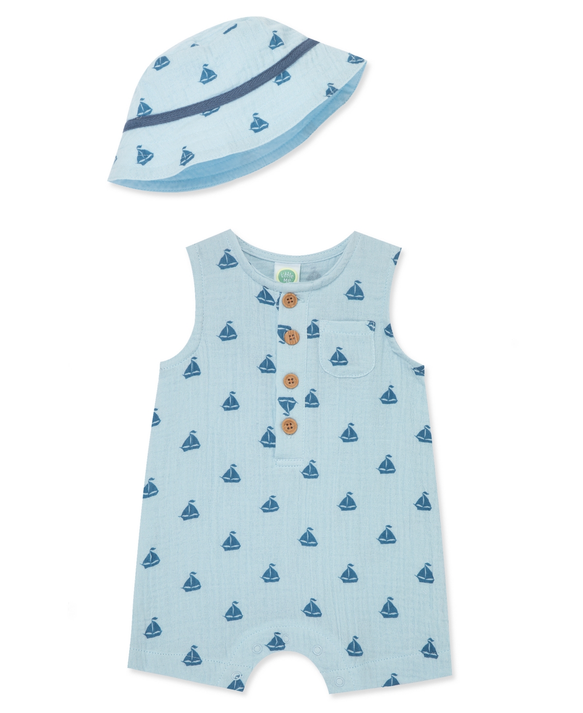 Shop Little Me Baby Boys Sailboats Romper With Hat In Blue