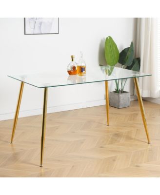 Modern 51" Glass Dining Table, Gold Metal Legs