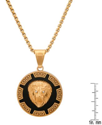 Men's Two-Tone Stainless Steel Simulated Diamond Lion Head Greek Accent 24" Pendant Necklace