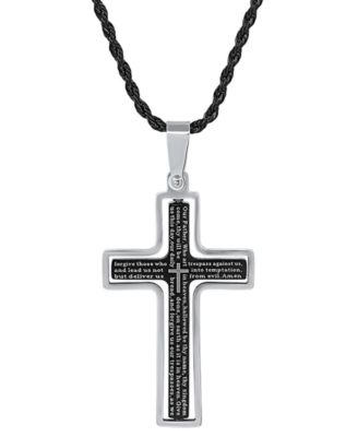 Men's Two-Tone Stainless Steel "Our Father" English Prayer Spinner Cross 24" Pendant Necklace
