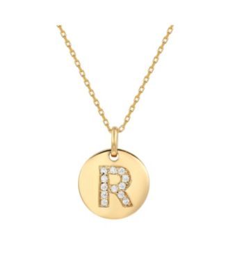 Suzy Levian Sterling Silver Cubic Zirconia Letter "R" Initial Disc Pendant Necklace