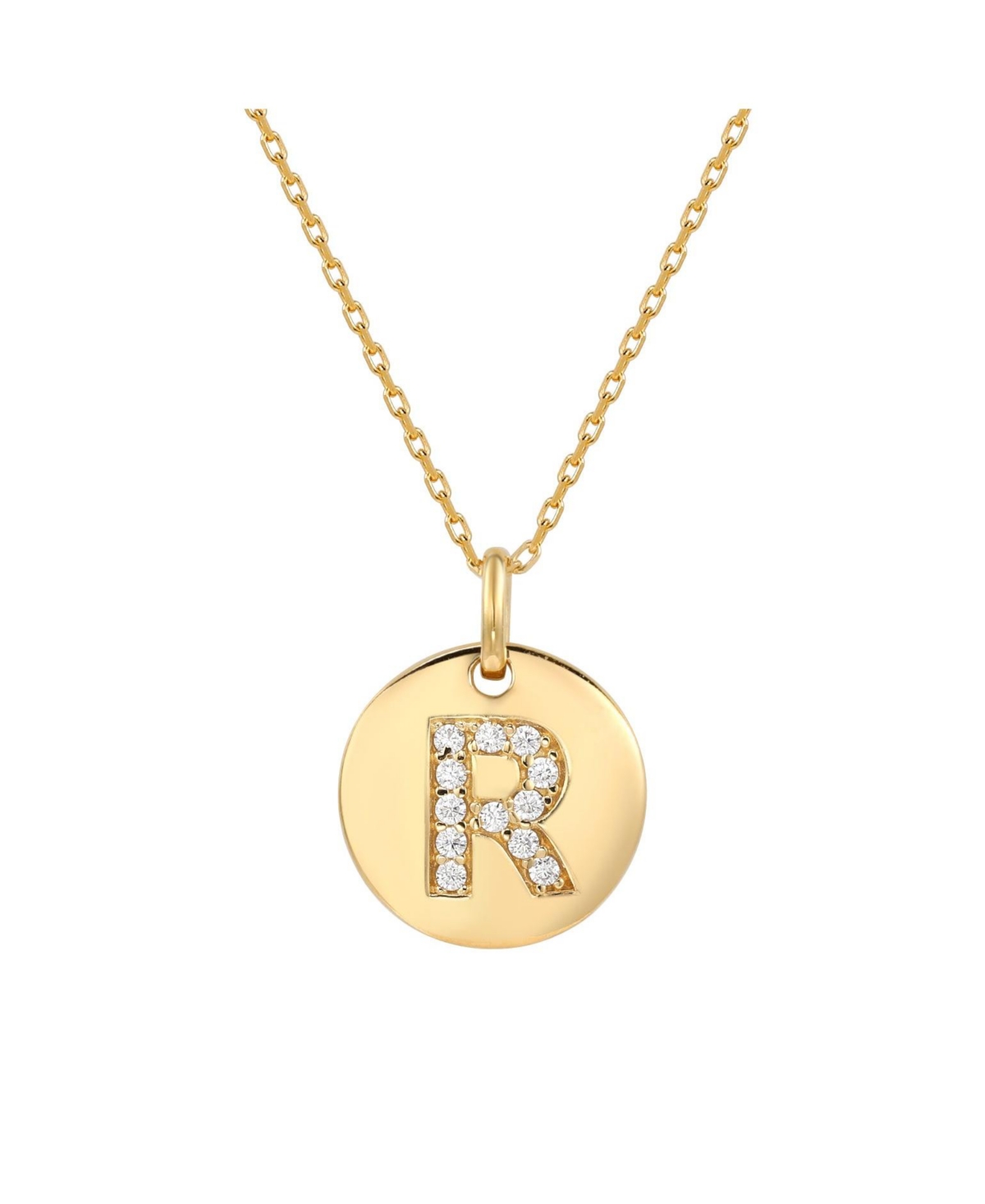 Suzy Levian Sterling Silver Cubic Zirconia Letter "R" Initial Disc Pendant Necklace