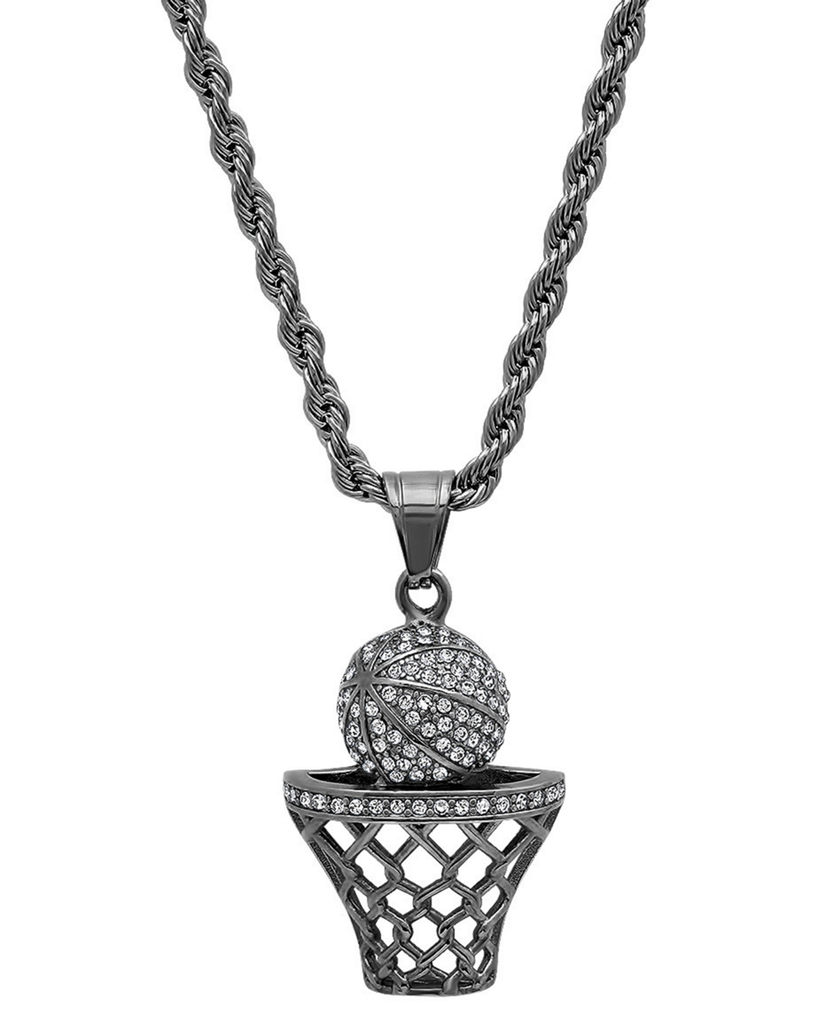 Men's 18K Gold Plated stainless steel Basketball Hoop Simulated Diamond Pendant - Black