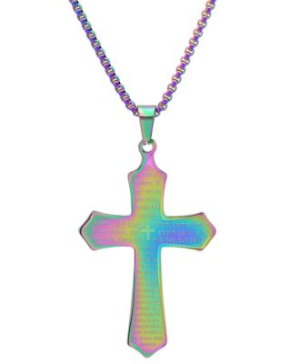 STEELTIME - Men's Black Ion-Plated Our Father Lord's Prayer Cross Pendant