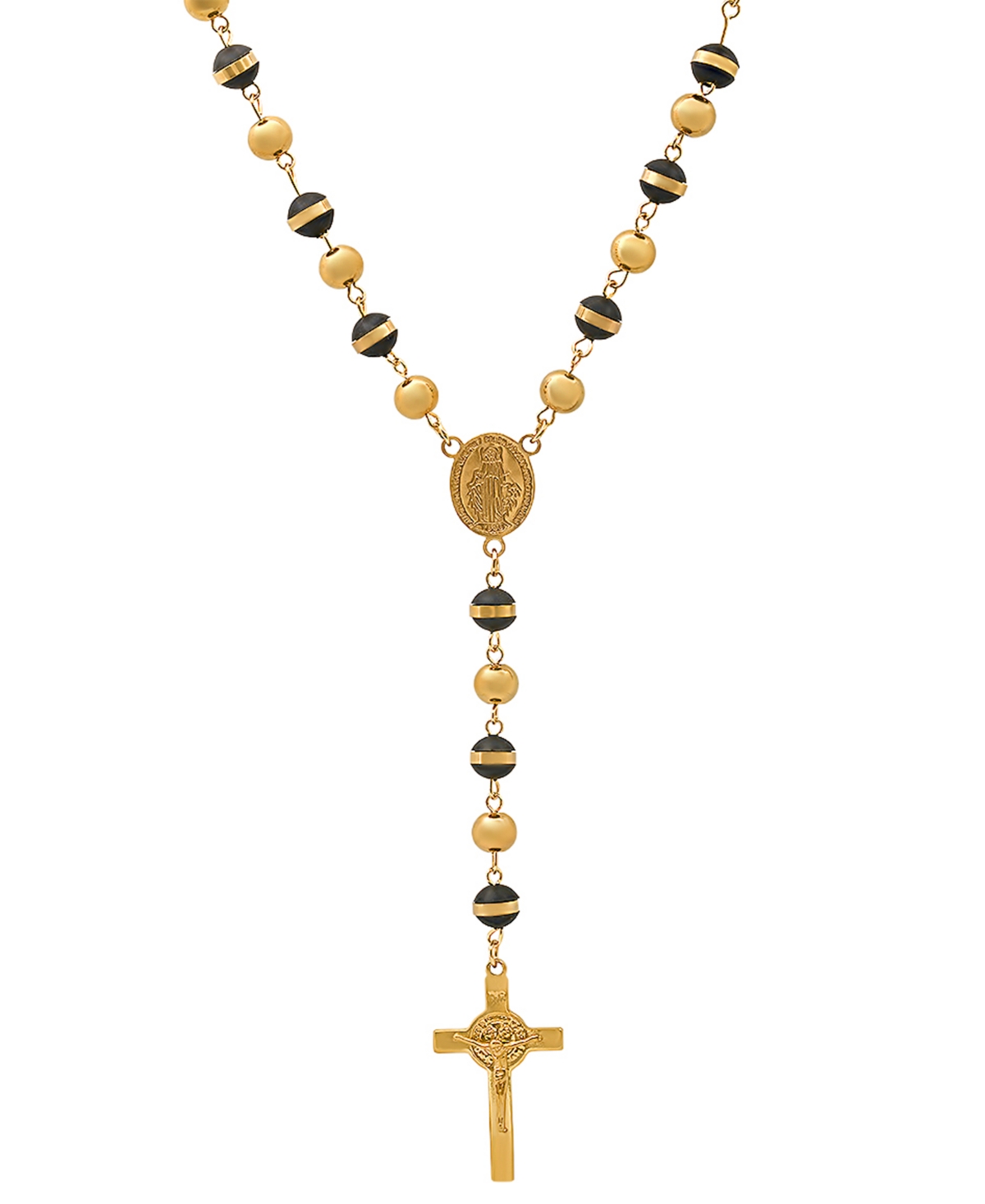 Steeltime Men's Stainless Steel Prayer Rosary 28" Lariat Necklace In Gold