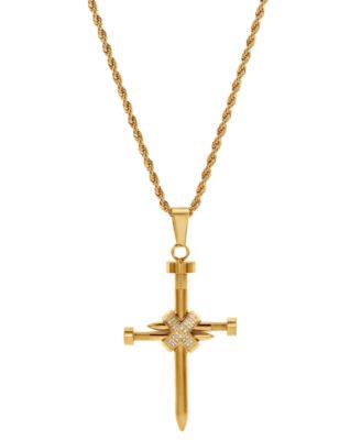 Blackjack - Men's Cubic Zirconia Nail X Cross 24" Pendant Necklace