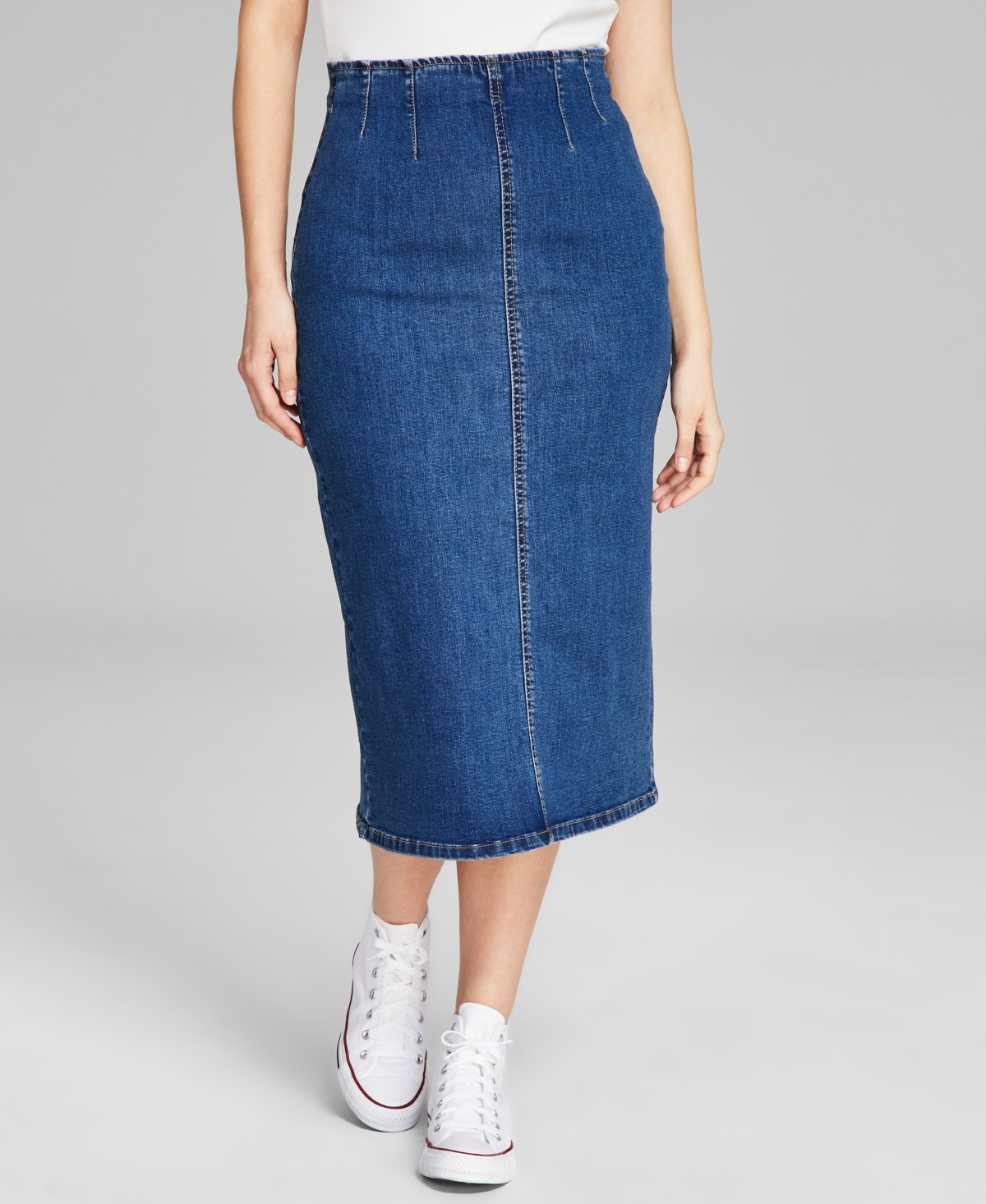 Shop And Now This Women's High-waist Denim Midi Skirt, Created For Macy's In Alexiou