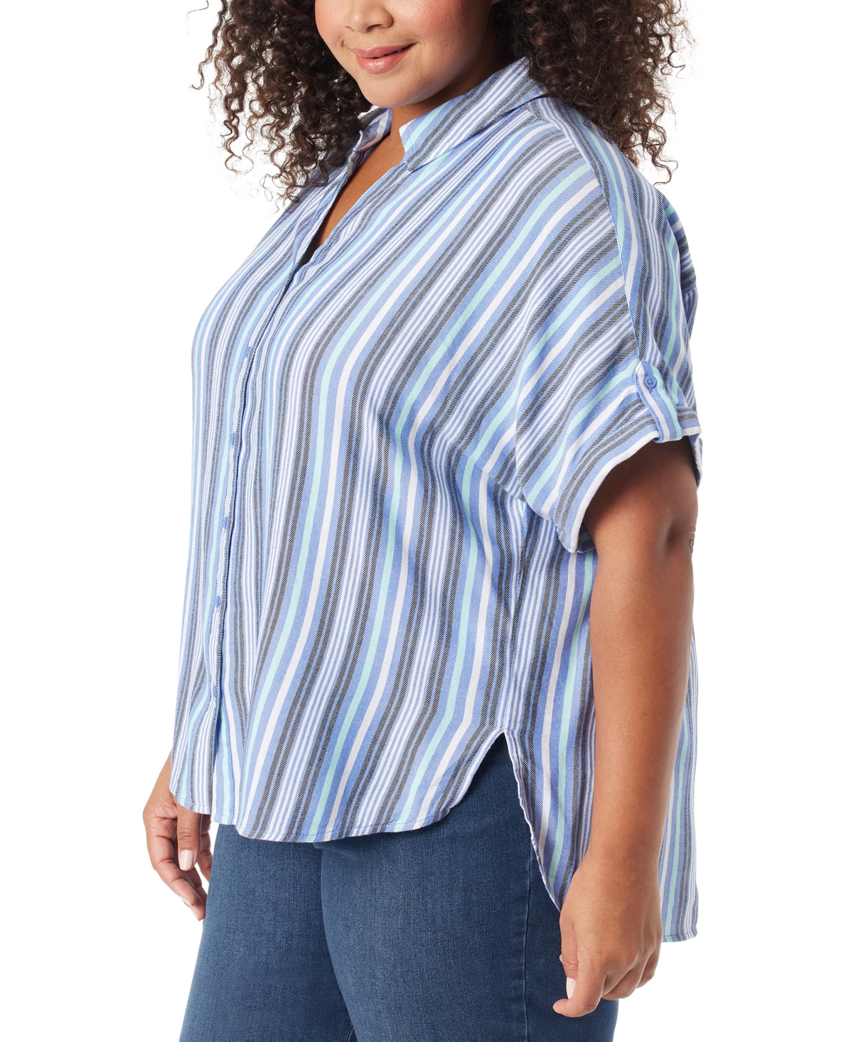 Gloria Vanderbilt Plus Size Stripe High-Low Demi Shirt