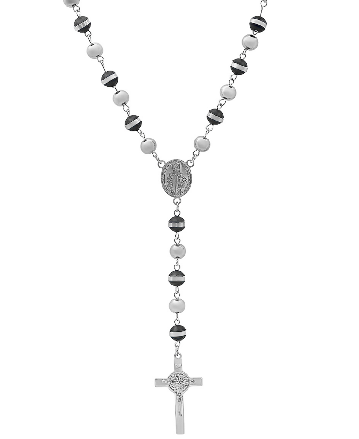 Men's Stainless Steel Prayer Rosary 28" Lariat Necklace - Silver