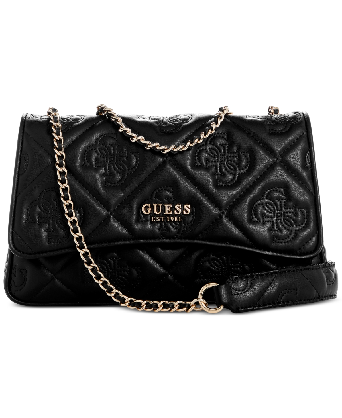 Guess Marieke Small Convertible Quilted Crossbody In Black Logo