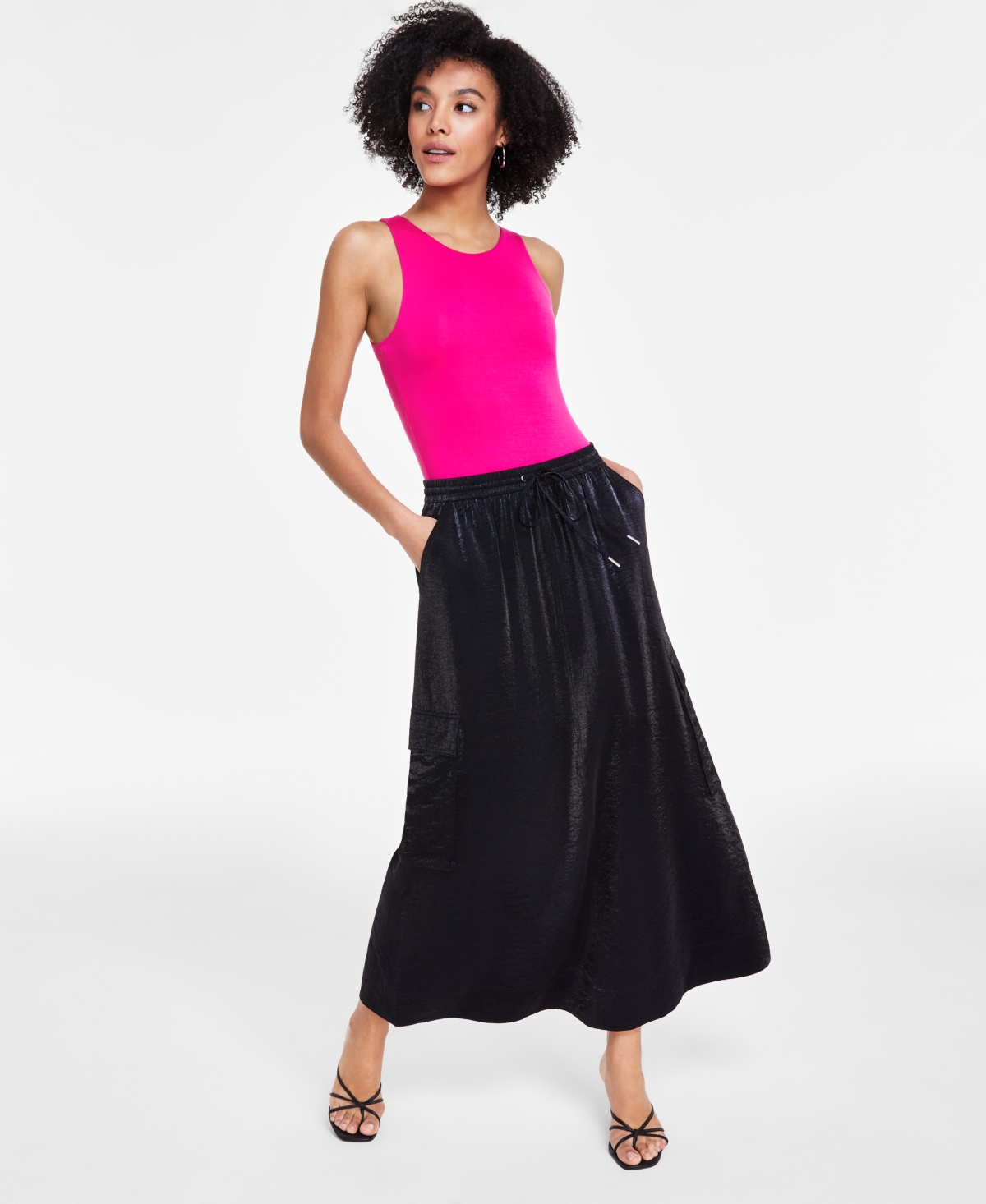 Shop Bar Iii Women's Metallic Cargo Maxi Skirt, Xxs-4x, Created For Macy's In Deep Black