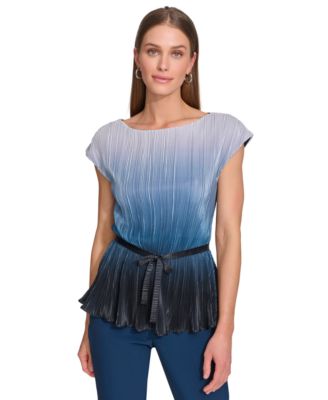DKNY - Women's Pleated Ombr&eacute; Blouse