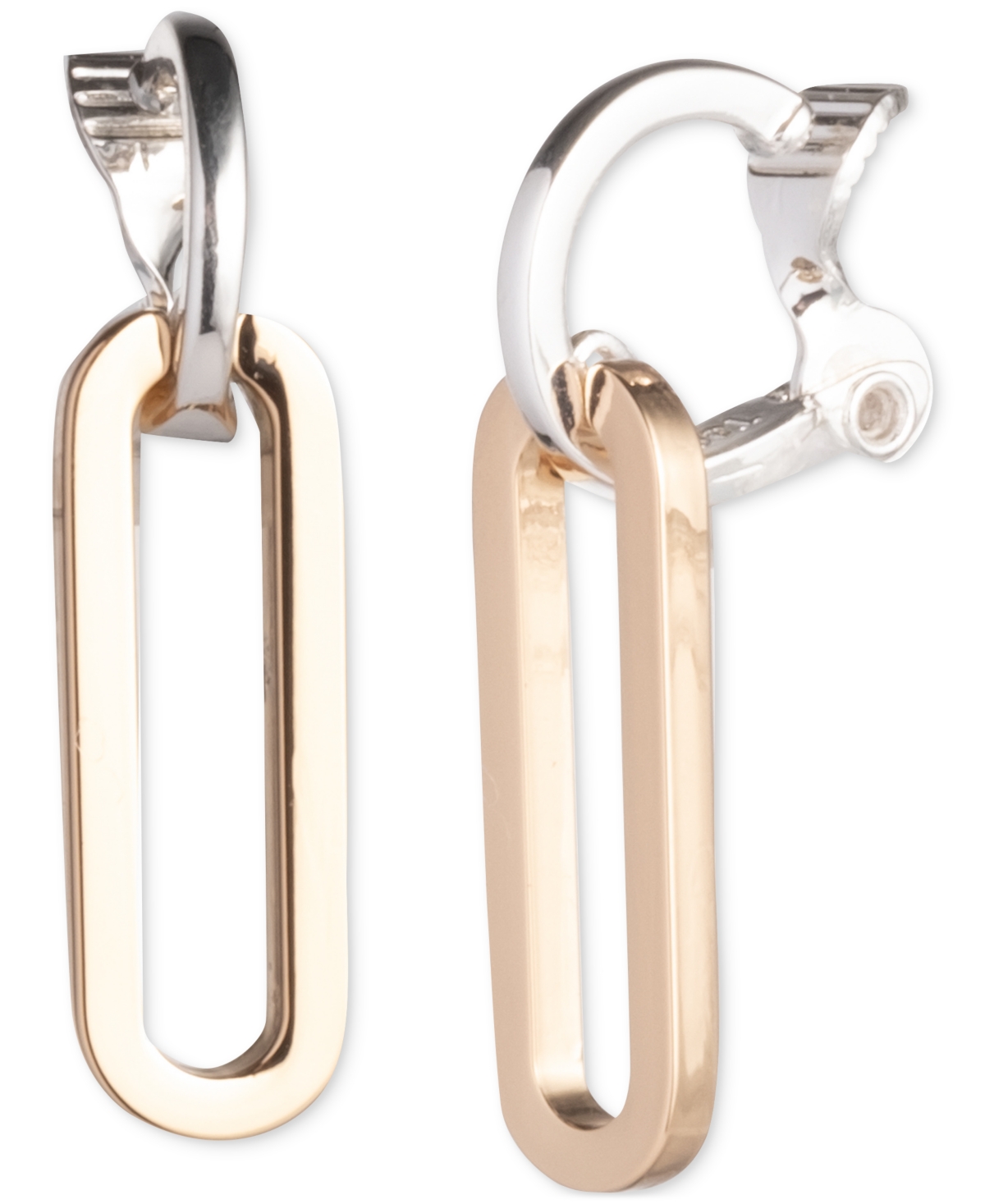 Two-Tone Link Charm Clip-On Hoop Earrings - Gold/silve