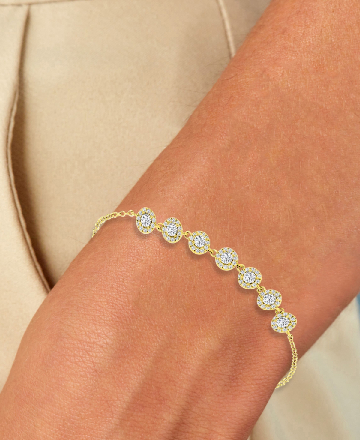Macy's Cubic Zirconia Halo Seven Stone Link Bracelet In 14k Gold-plated Sterling Silver In Gold