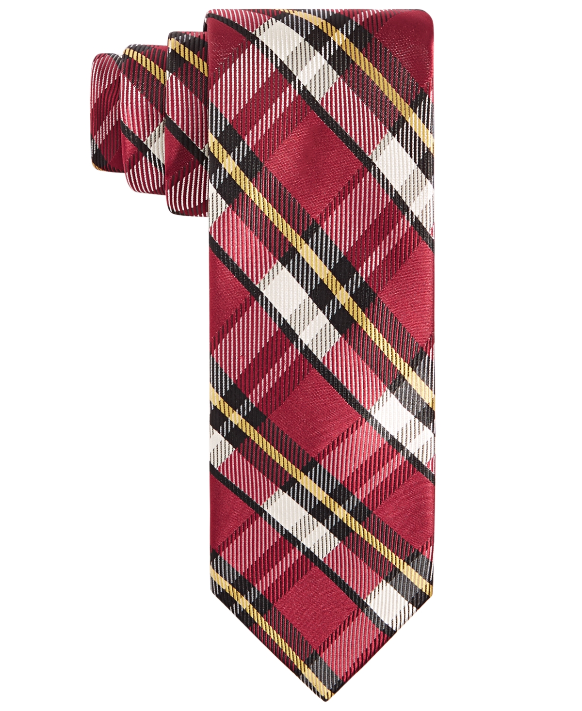 Men's Crimson & Cream Plaid Tie - Red