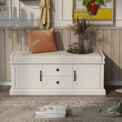 Stylish Storage Bench with Drawers & Cabinets