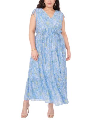 Vince Camuto - Plus Size Printed V-Neck Tiered Maxi Dress