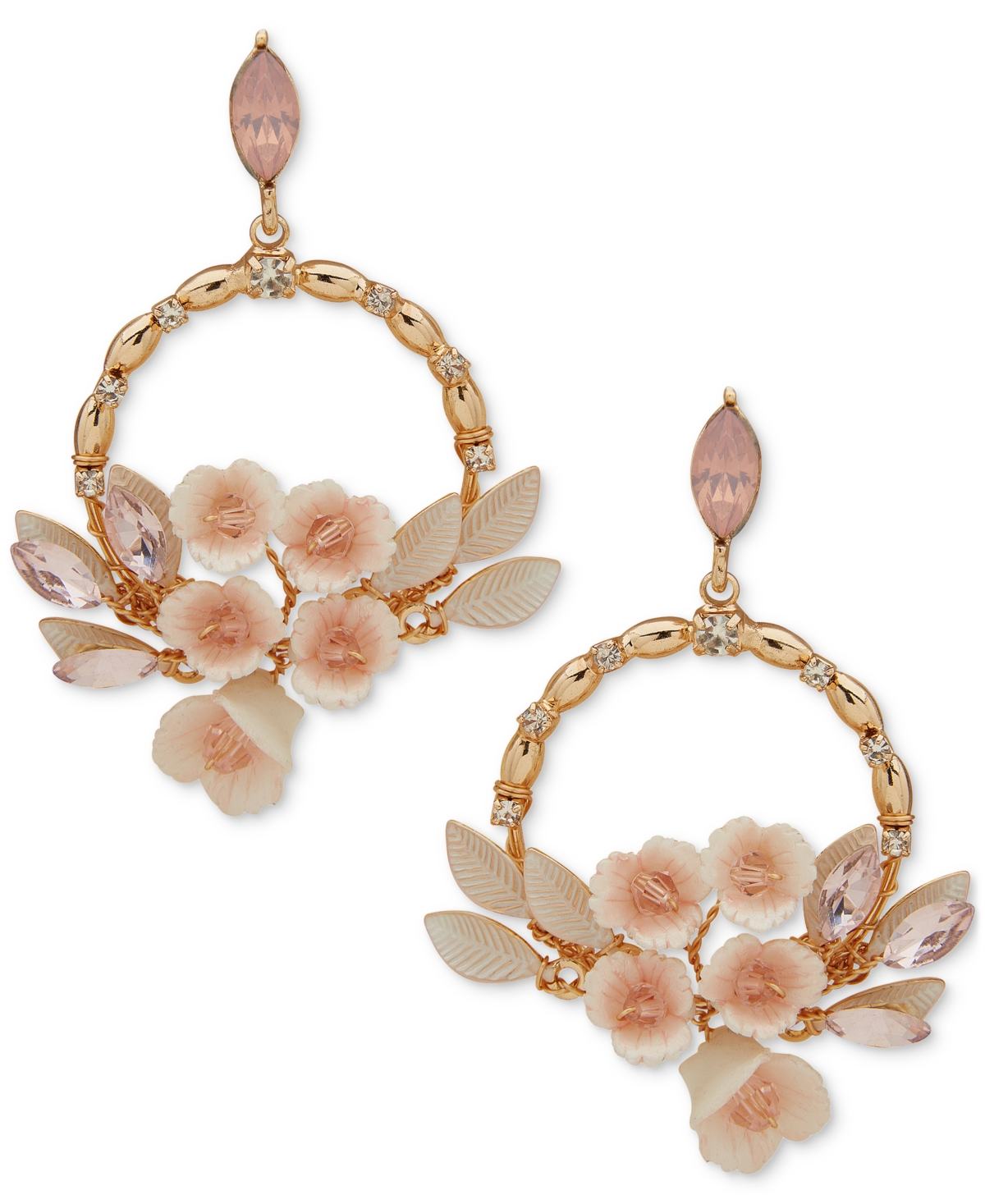 Gold-Tone Crystal & Bead Flower Chandelier Earrings - Pink