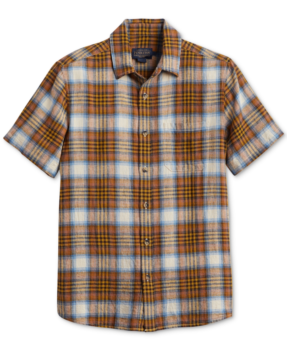 Men's Dawson Plaid Short Sleeve Button-Front Shirt - Adobe, Tan, Blue Plaid
